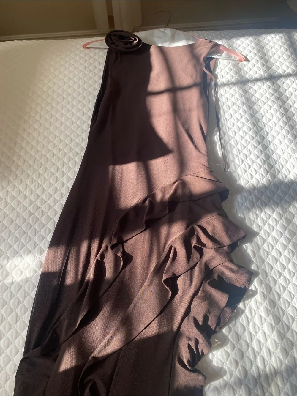 AFRM Brown High-Low Ruffle Maxi Dress - Picture 2 of 8
